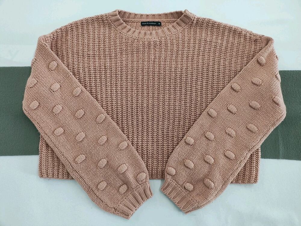 Moon And Madison Womens Sweater Sz M Chunky Rib Bobble Knit Mauve Deep Peach